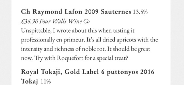 In de Jancis Robinson's "2020 festive recommendations - sweet and strong" Raymond Lafon Sauternes! Bij ons momenteel verkrijgbaar 2007 (ook magnum) en 2017. Vandaag open van 13.00-17.00. https://wijnopdronk.nl/.../raymond-lafon-sauternes.../